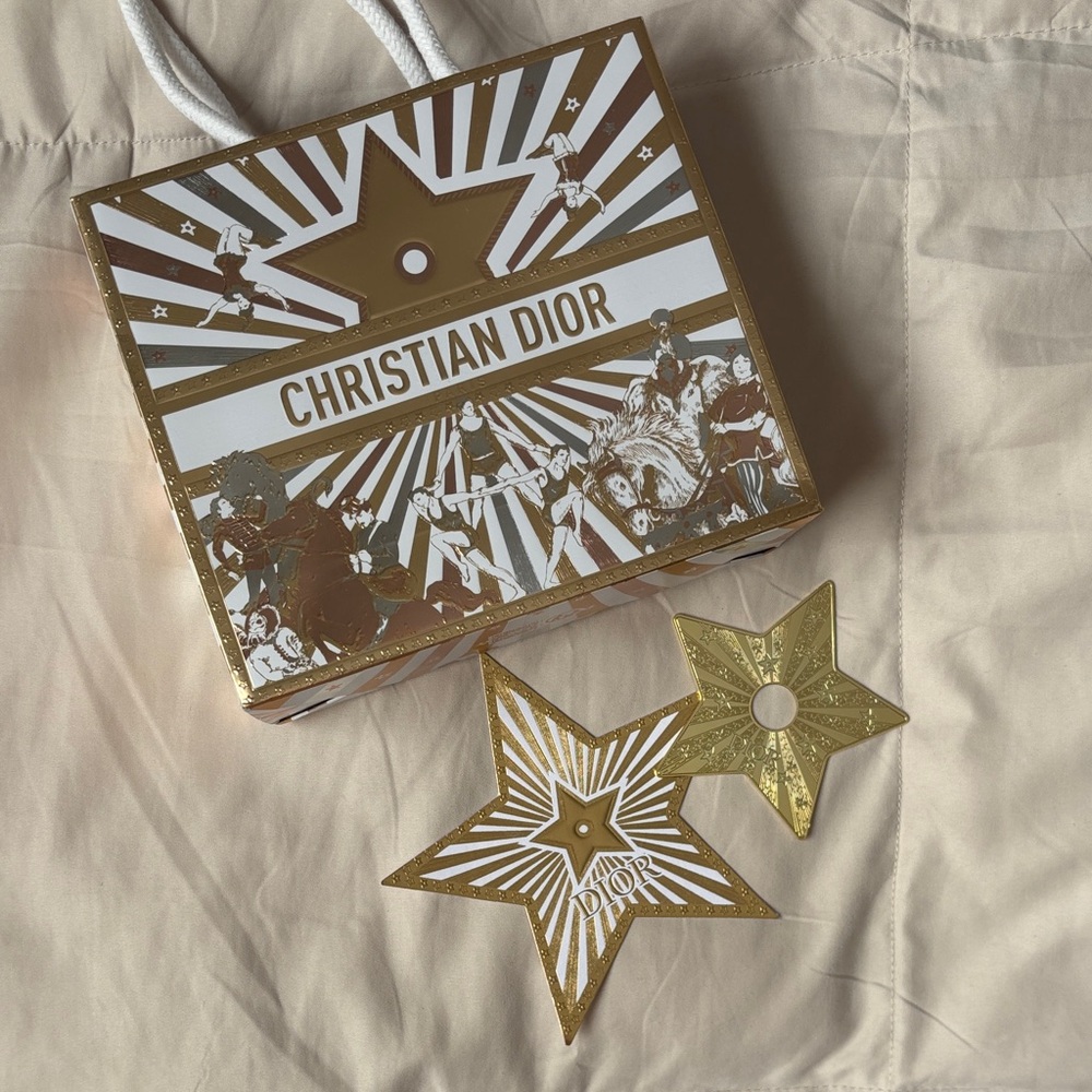 Christian Dior Gold White Star Circus Holiday Rodeo Gift Bag Tag Metal Ornament